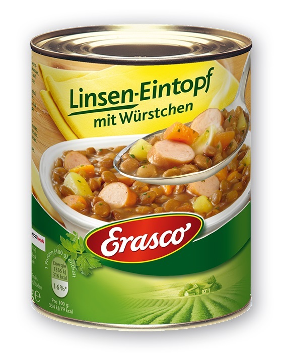 Linsen-Eintopf mit Würstchen Erasco